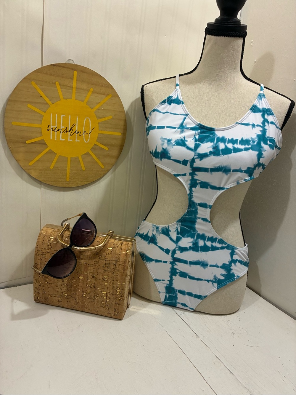 Women Sexy Teal Tie-Dye Cutout One-Piece Swimsuit